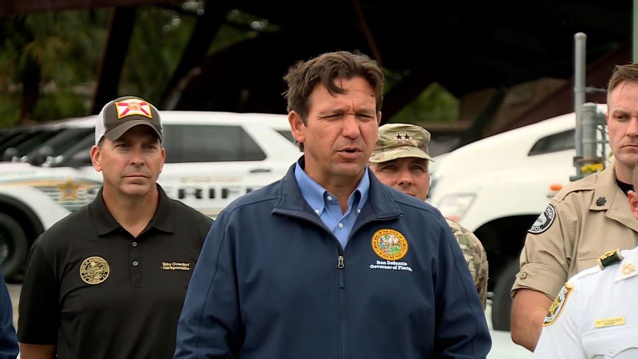 Florida Gov. Ron DeSantis speaks during a news conference in Fort Pierce, Florida, on Thursday.