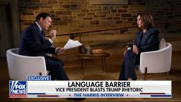 Vice President Kamala Harris talks to Fox News anchor Bret Baier on October 16, 2024.