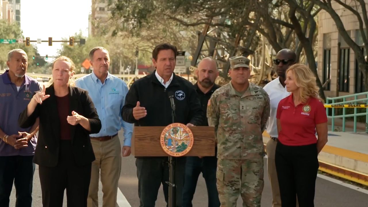 Florida Gov. Ron DeSantis speaks during a press conference in St. Petersburg, Florida, on Friday.