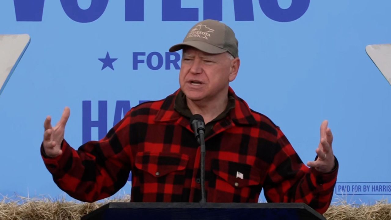 Minnesota Gov. Tim Walz speaks during a campaign event in Volant, Pennsylvania.