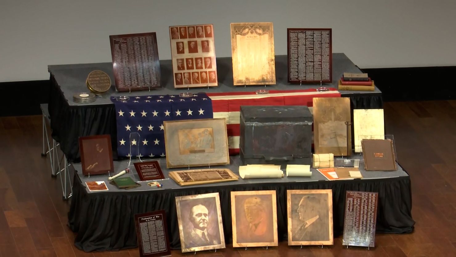 Contents of a large capsule buried within the National WWI Museum and Memorial in Kansas City.