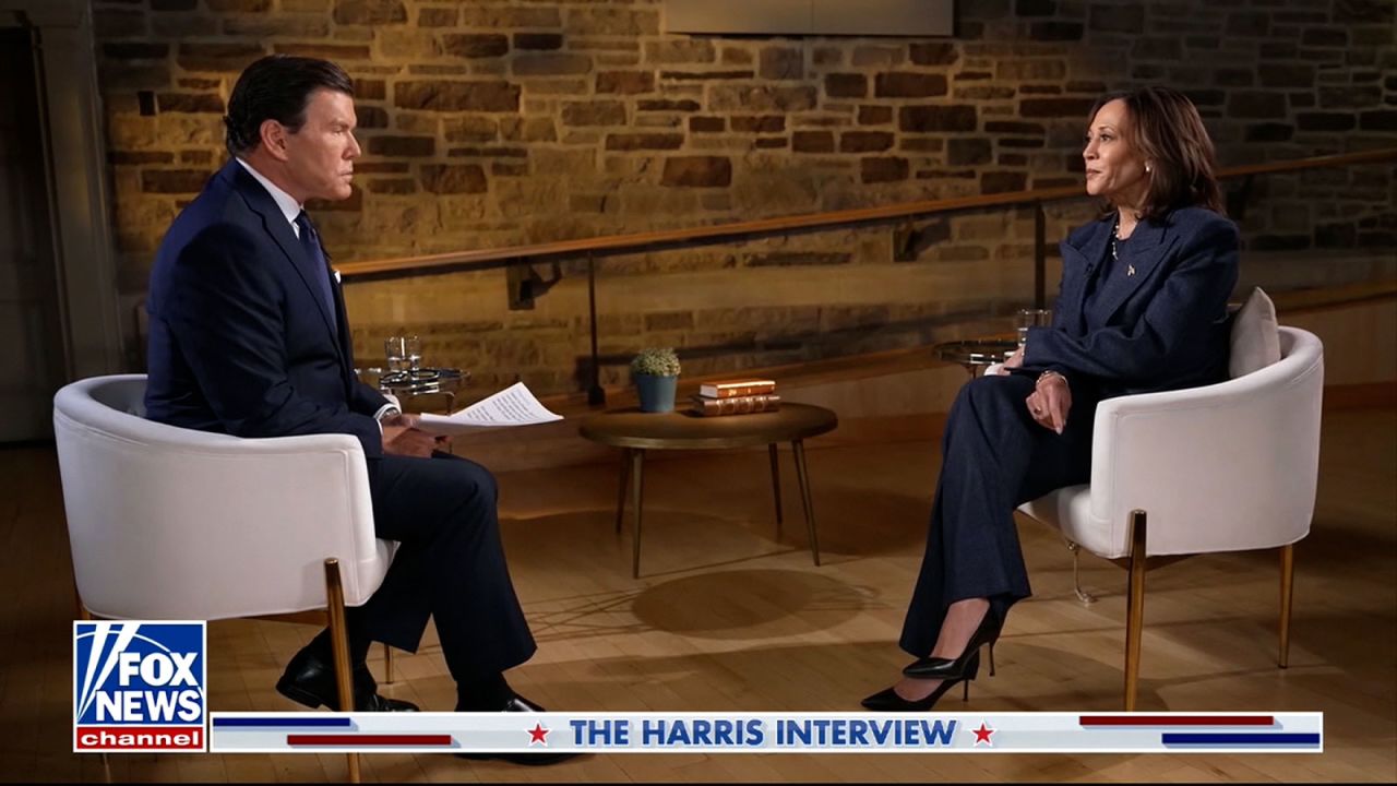 Vice President Kamala Harris takes part in an interview on Fox News.