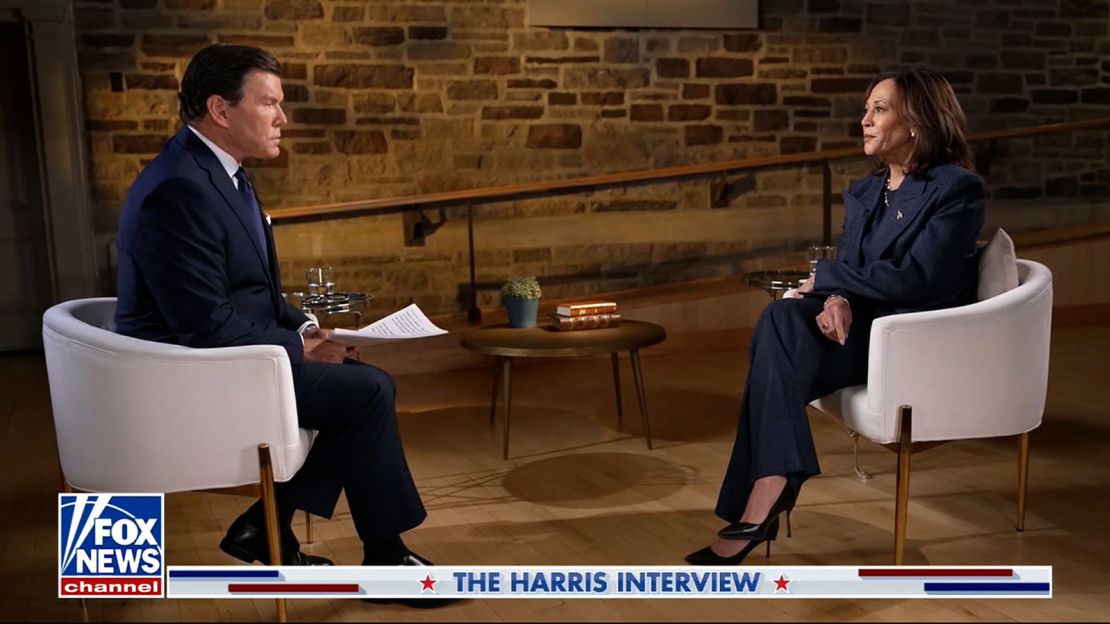 Vice President Kamala Harris takes part in an interview on Fox News.