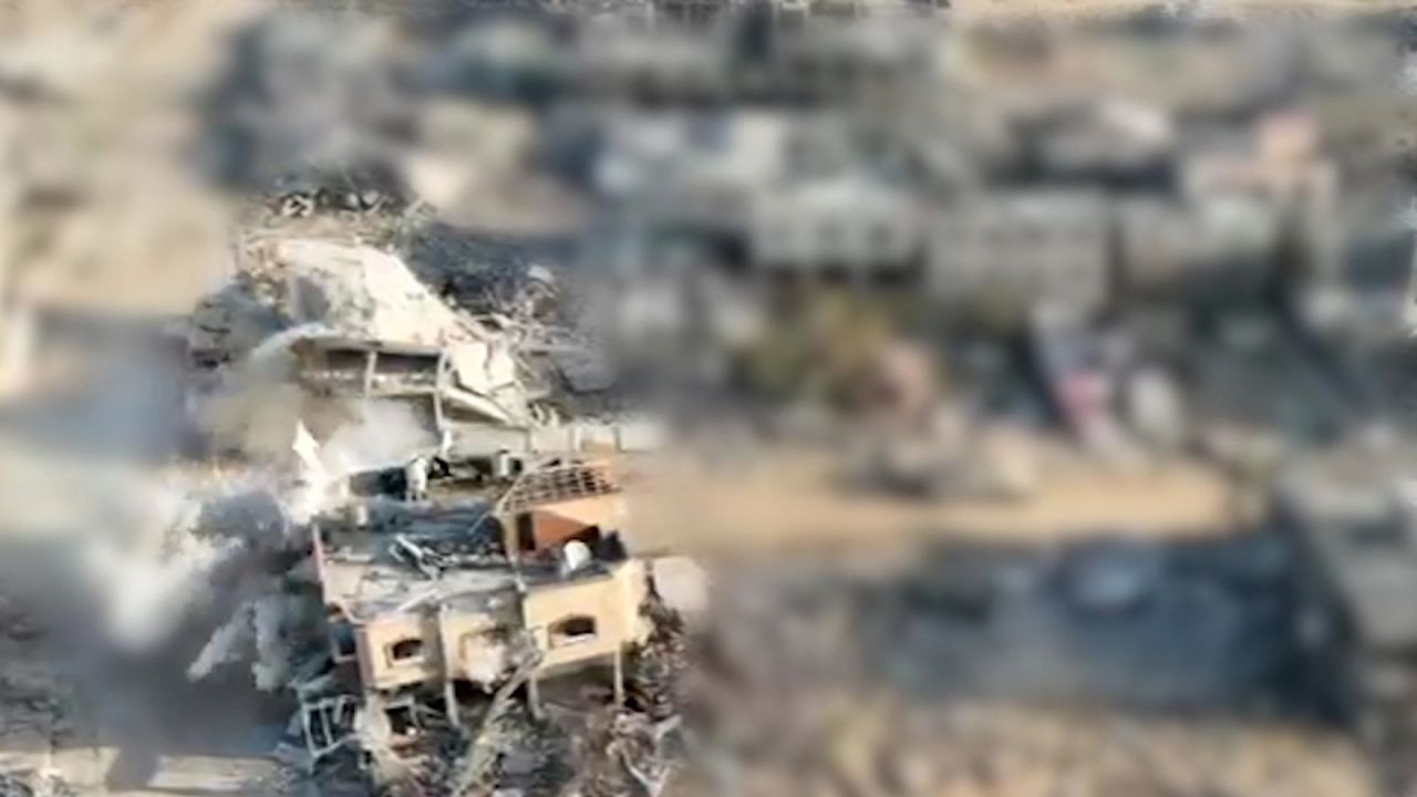 This still from video shows the moment of firing on the building where Sinwar was located.