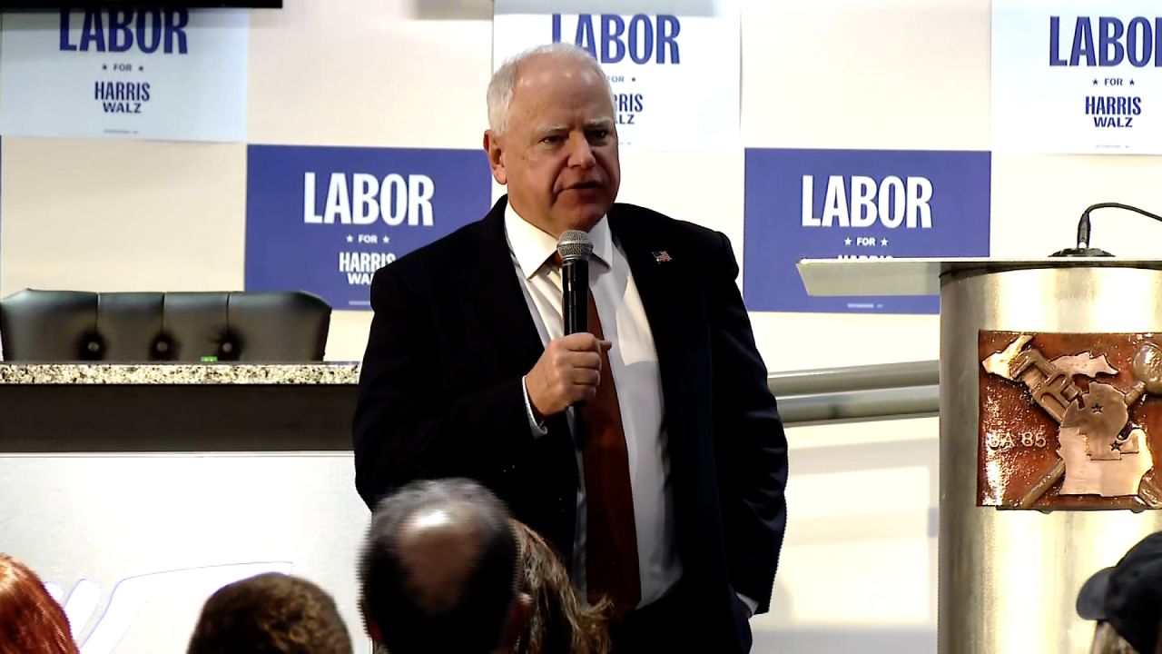 Minnesota Gov. Tim Walz speaks in Saginaw, Michigan, on October 20.