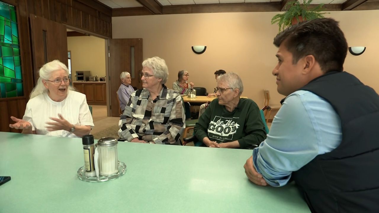 Sister Jean Wolbert, Sister Diane Rabe and Sister Theresa Zoky speak during an interview with CNN, in Erie, Pennsylvania.<br />MS: 21071572