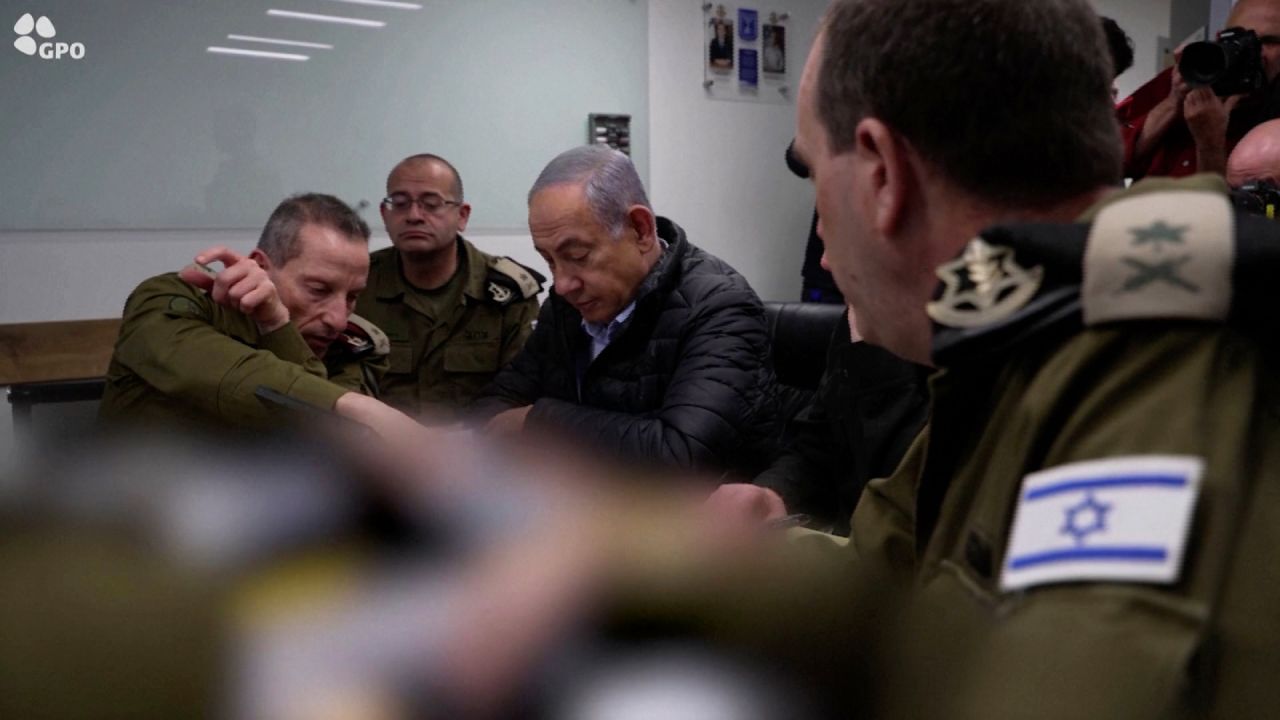 Israeli Prime Minister Benjamin Netanyahu monitors the attack on Iran from an undisclosed location early Saturday. Parts of this image were obscured by the Israel Defense Forces.