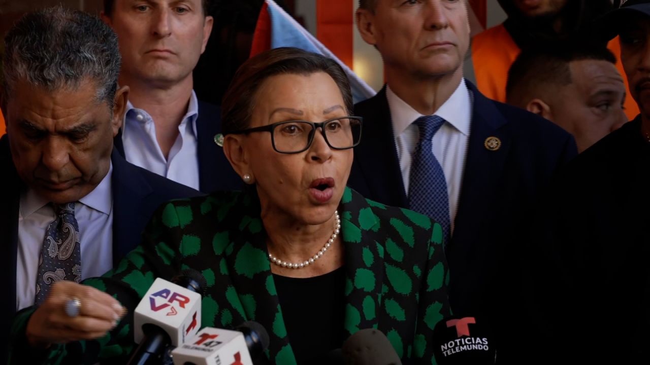 Democratic New York Rep.<strong> </strong>Nydia Velázquez speaks during a press conference in New York on Monday.