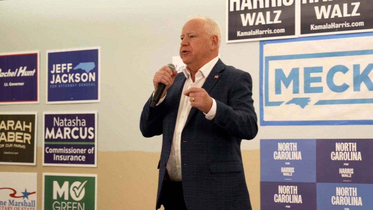 Minnesota Gov. Tim Walz rallied volunteers and staff at a campaign office in Charlotte, North Carolina on Wednesday.