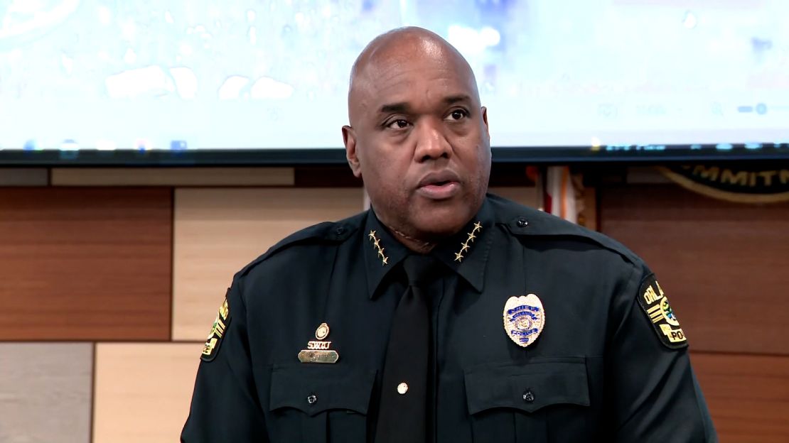 Orlando Police Chief Eric Smith speaks at a news conference Friday morning after two people were killed and six injured in shootings downtown.