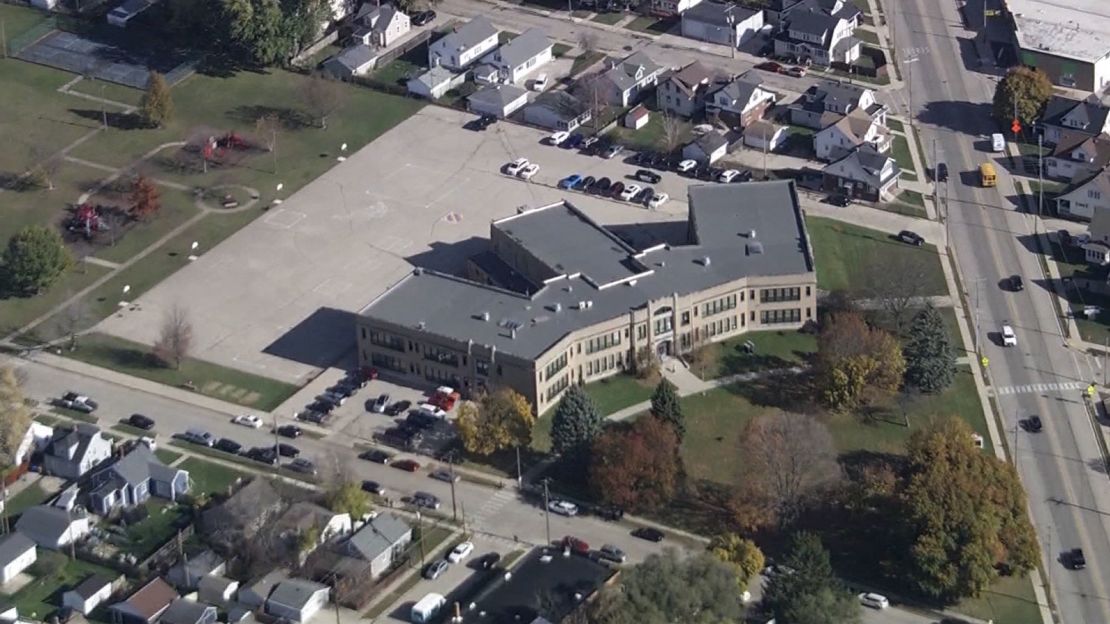 An aerial view of the  Roosevelt Elementary School in Kenosha, Wisconsin