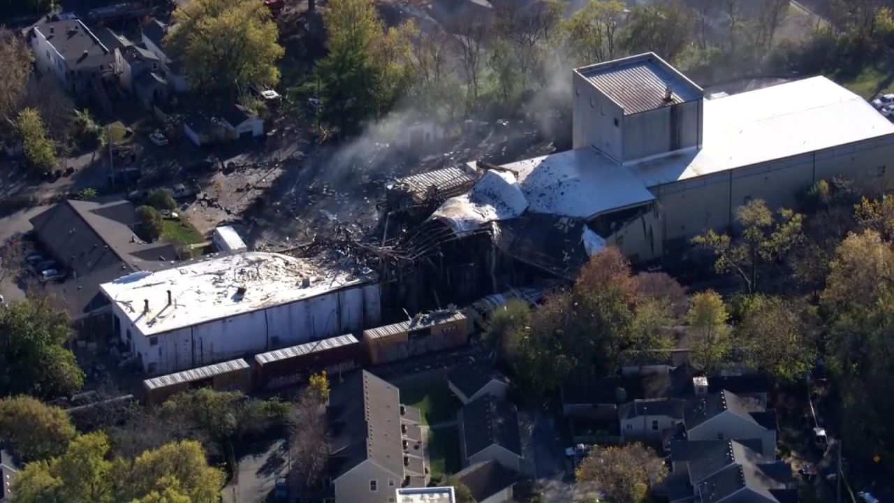 A building is damaged by a possible explosion in Louisville, Kentucky on November 12, 2024.