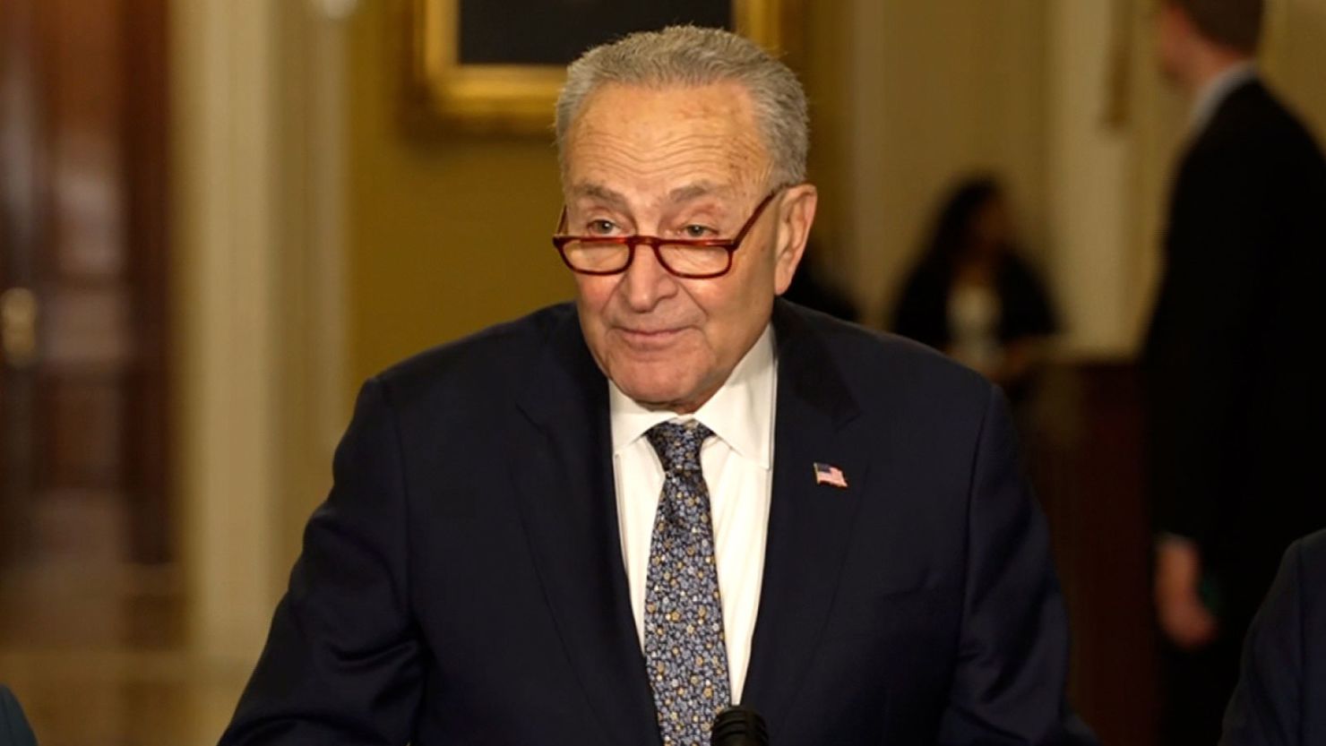 Senate Majority Leader Chuck Schumer speaks to the media on Wednesday, November 13.