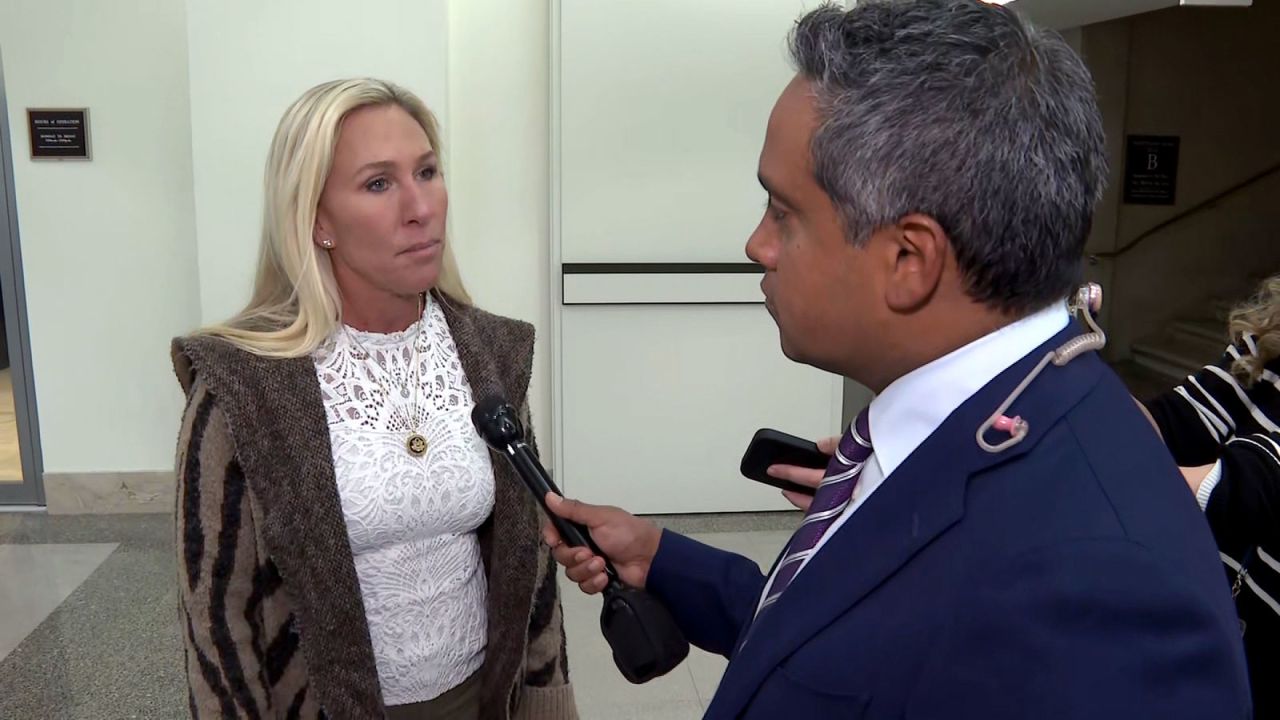 Rep. Marjorie Taylor Greene speaks with CNN's Manu Raju on Thursday, November 14.