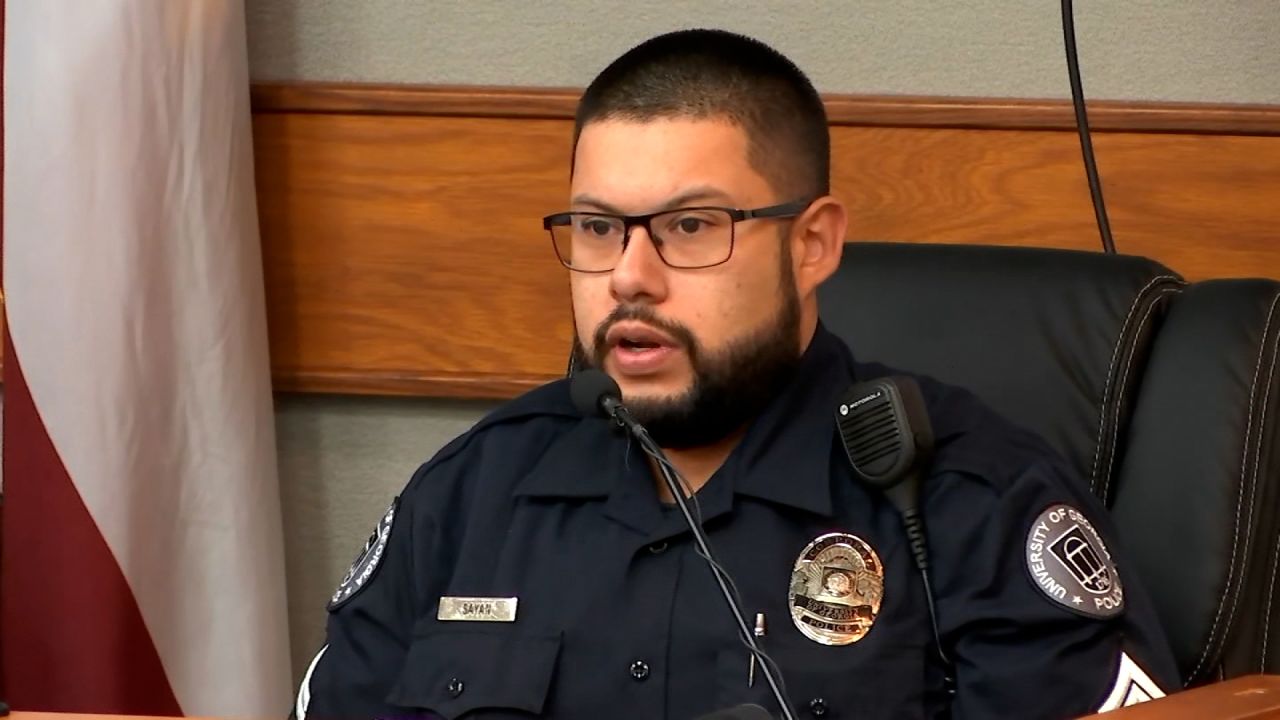 Cpl. Rafael Sayan testifies in court on Monday in Athens, Georgia.