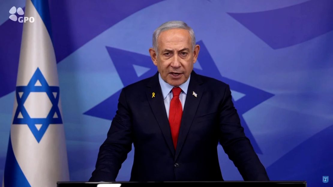 israeli prime minister benjamin netanyahu speaks during a televised address tuesday evening.