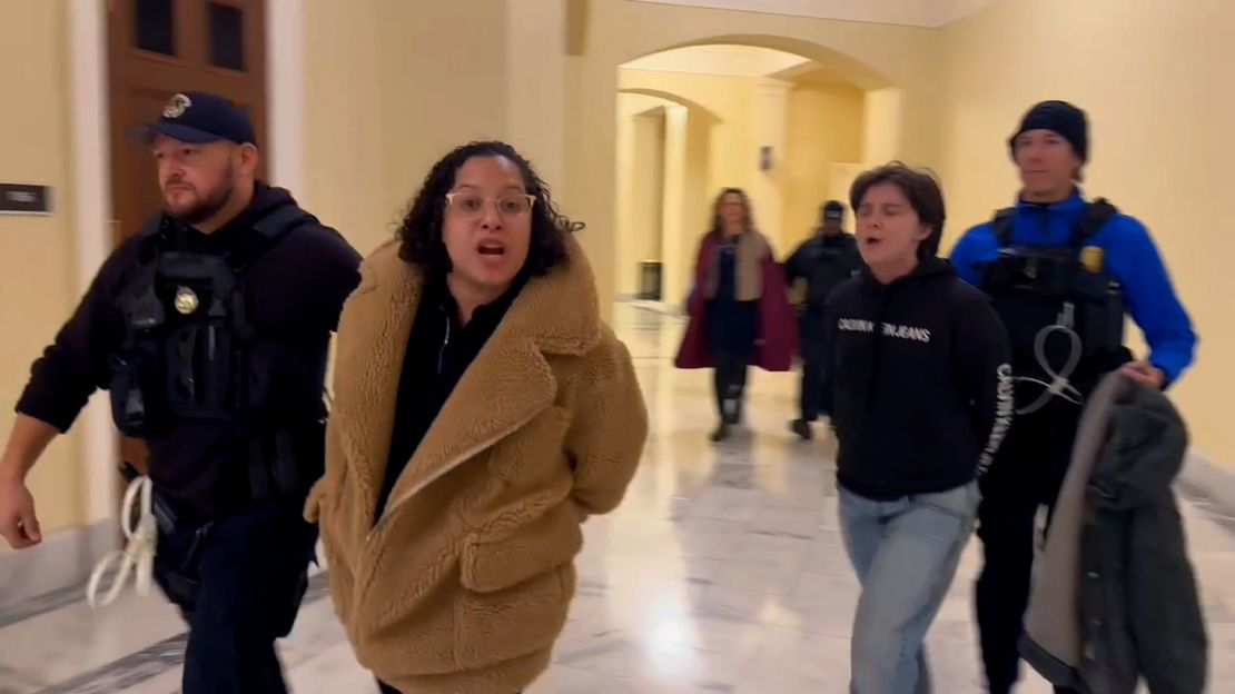 A group of protesters advocating for transgender rights were arrested after protesting outside of House Speaker Mike Johnson's Cannon office on Thursday, December 5.