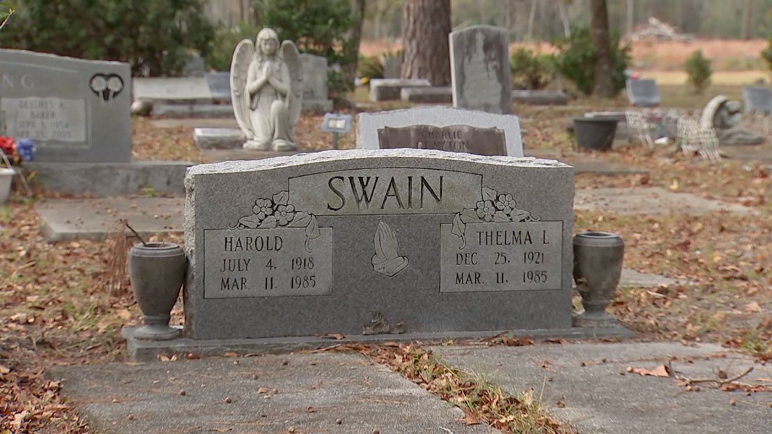 Harold and Thelma Swain are buried outside their church, where they died in 1985.