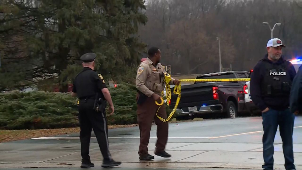 Police work the scene of a shooting at Abundant Life Christian School in Madison, Wisconsin, on December 16.