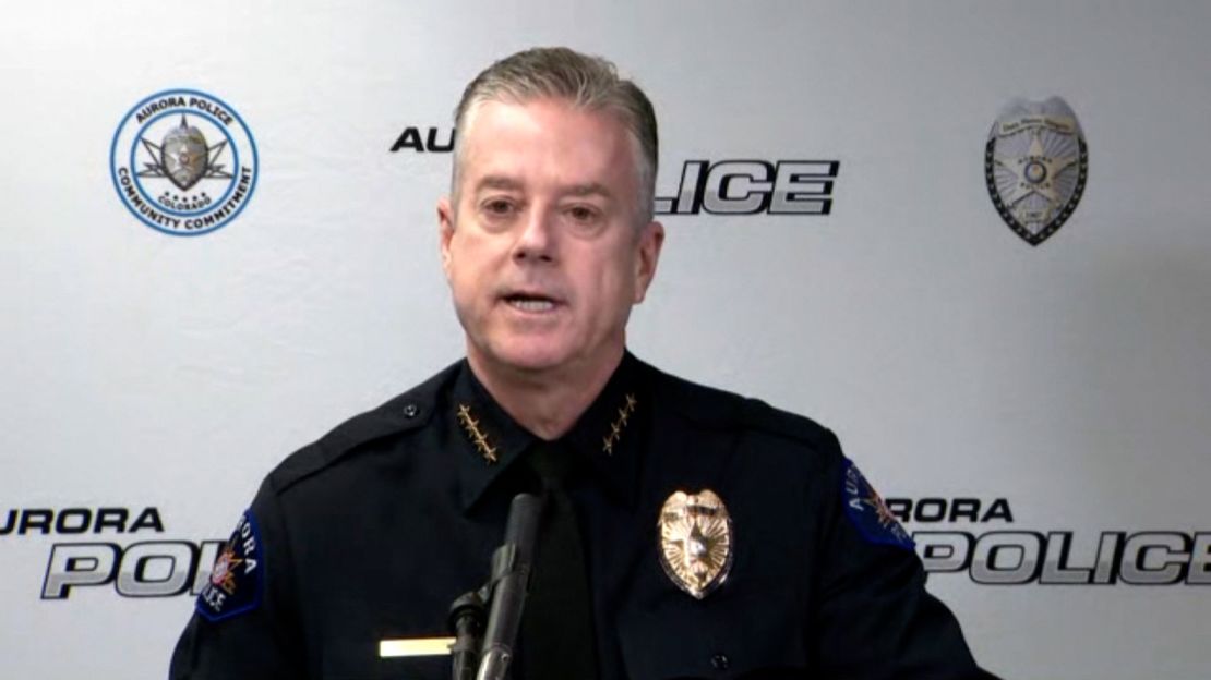 Aurora Police Chief Todd Chamberlain speaks at a press conference Tuesday.