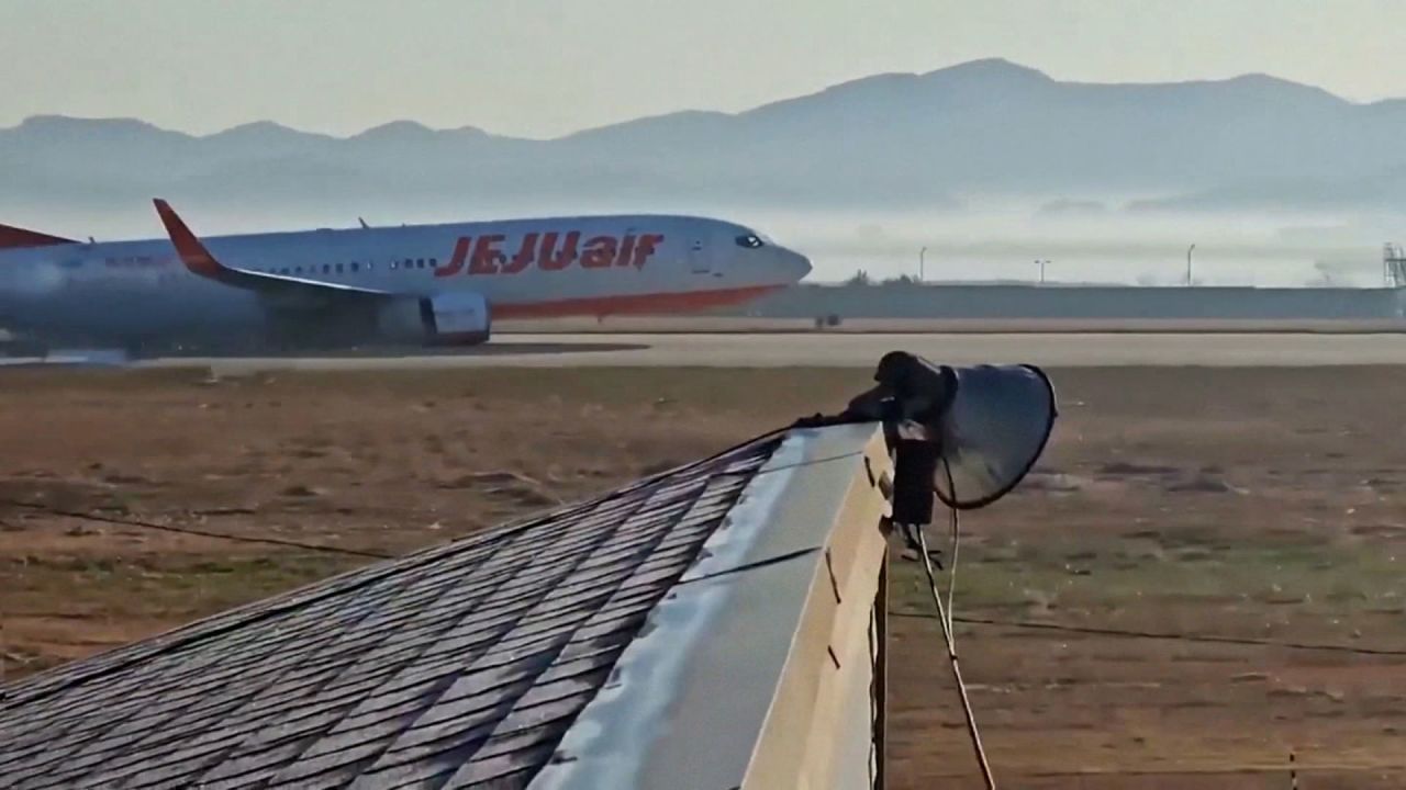 A screenshot from this video shows a plane that appears to have not lowered its landing gear at Muan International Airport in Muan, South Korea, on December 29.