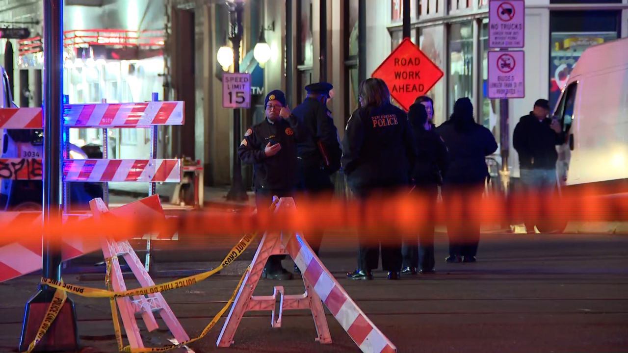 Police work the scene of the deadly incident in the French Quarter of New Orleans on January 1.