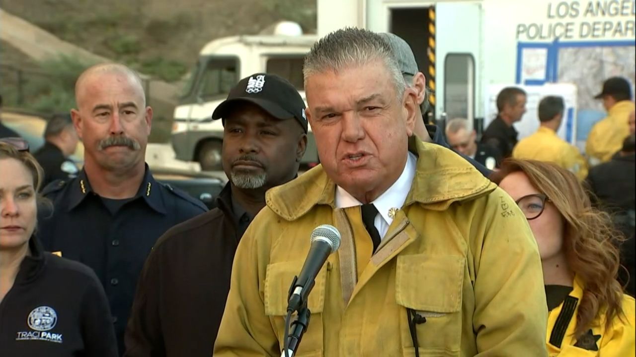 Los Angeles County Fire Chief Anthony Marrone speaks during a press conference on Wednesday, January 8.