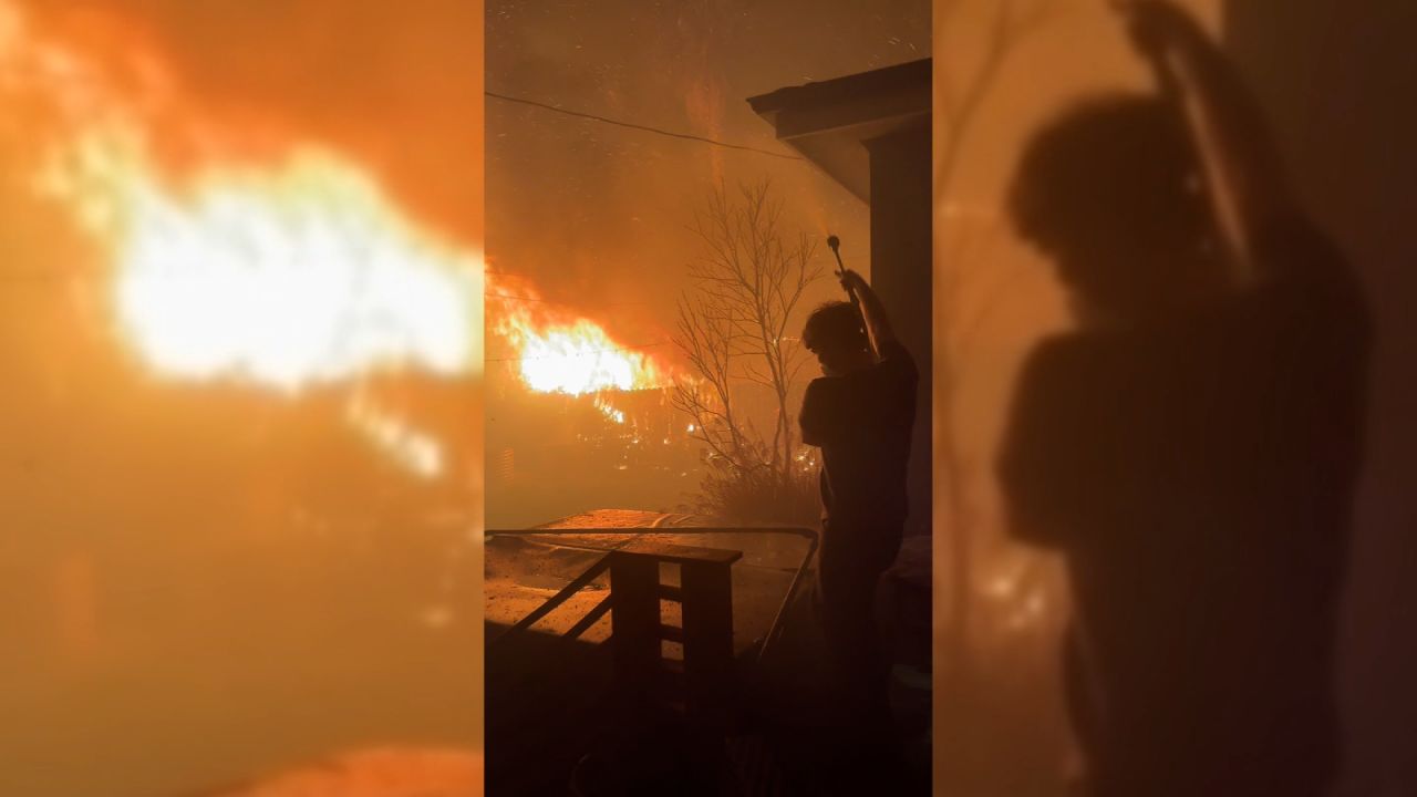 Tanner Schaaf captured video of the moment he and his friend fled his friend’s house after trying to save it from the raging Palisades Fire on January 7.