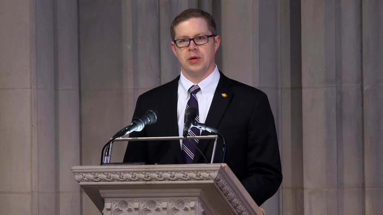 Joshua Carter speaks at the National Funeral Service of former President Jimmy Carter at the National Cathedral in Washington, DC, on January 9.