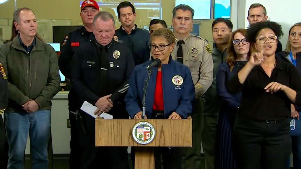 Los Angeles Mayor Karen Bass speaks during a news conference on Thursday, January 9.