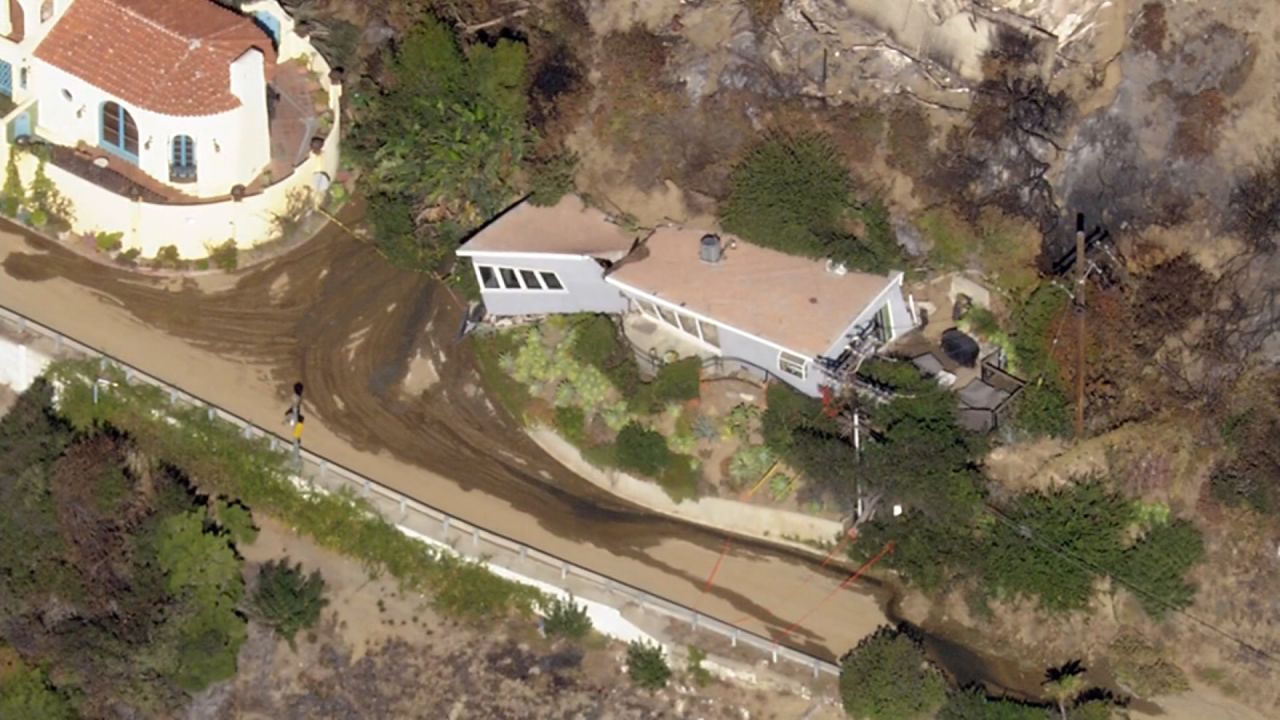 A home in Pacific Palisades is seen damaged by a landslide.