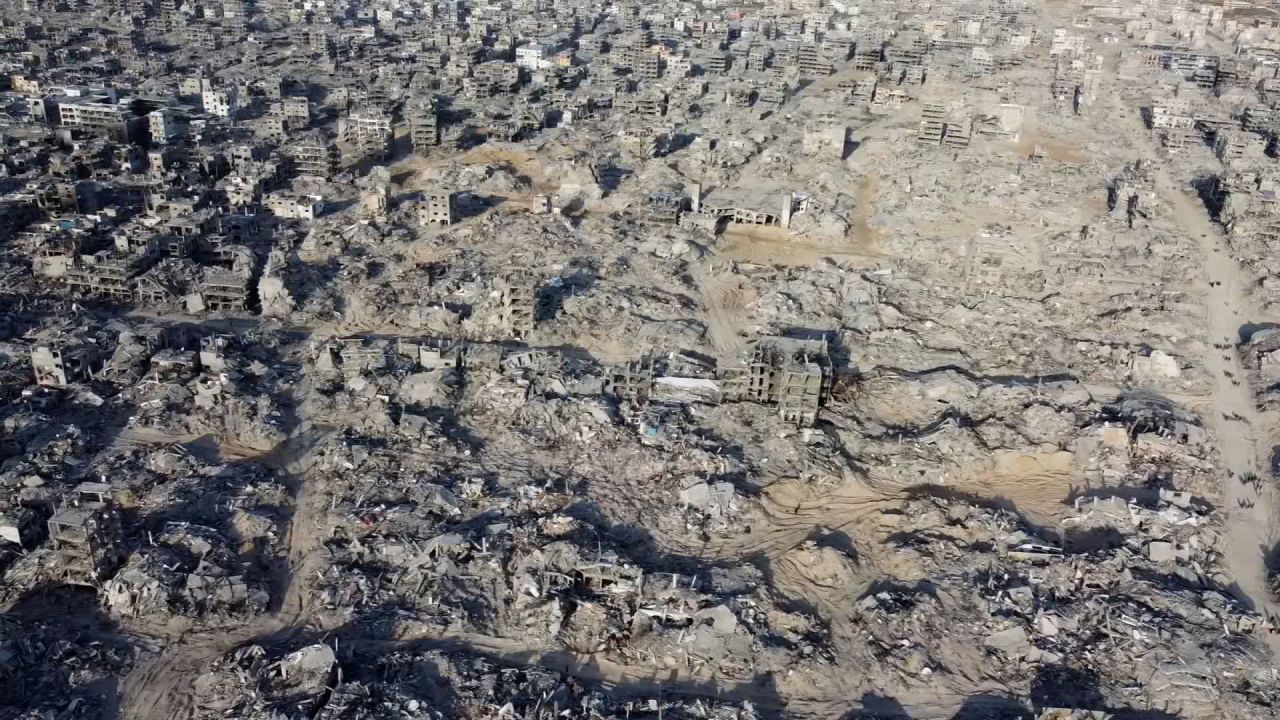 A still from CNN drone footage over northern Gaza on Sunday.