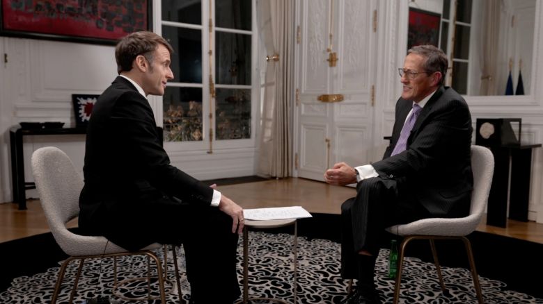 French President Emmanuel Macron talks to CNN