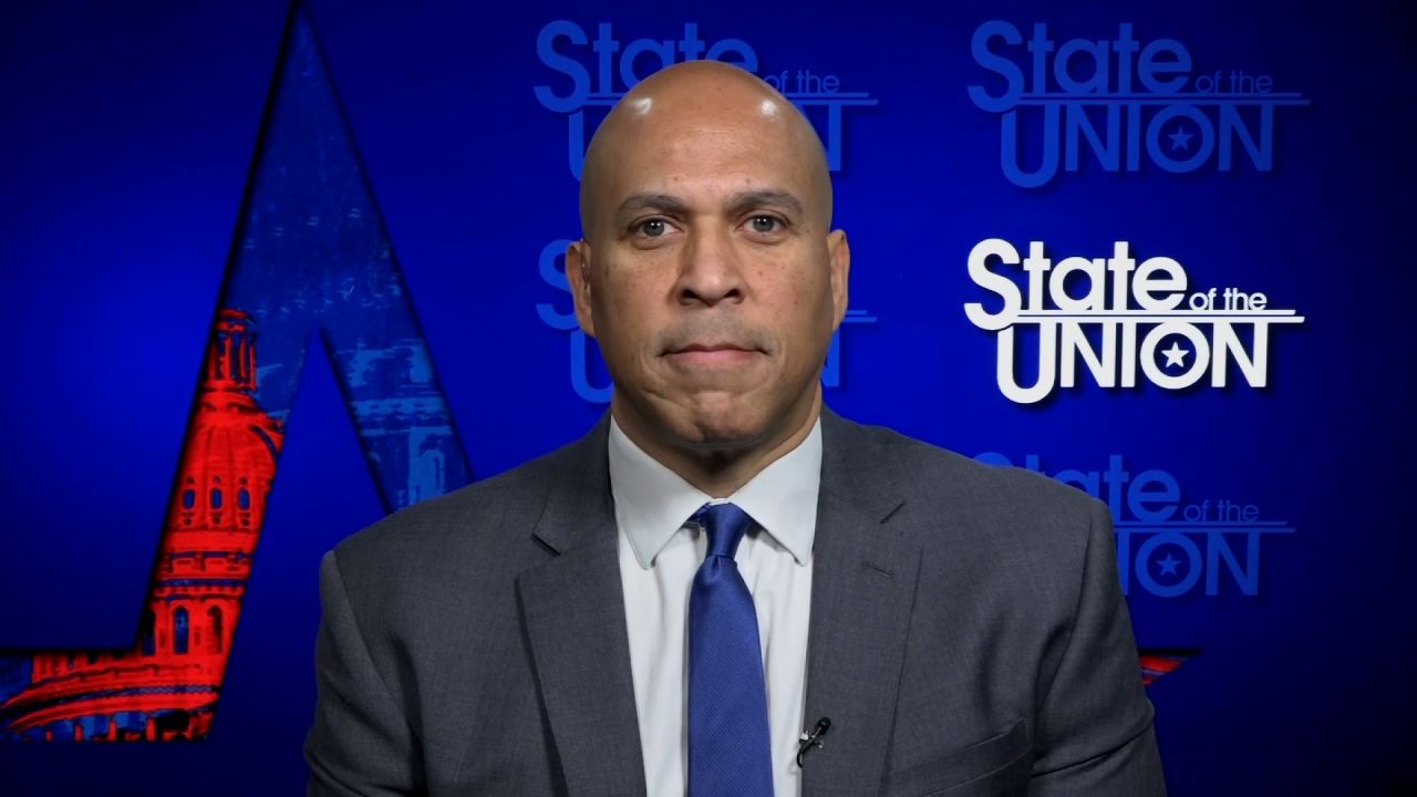 Sen. Cory Booker is pictured during an interview with CNN on Sunday.