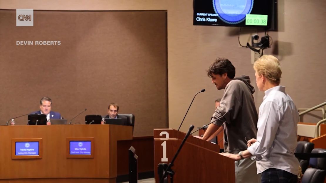 Kluwe speaks at the Huntington Beach City Council meeting.