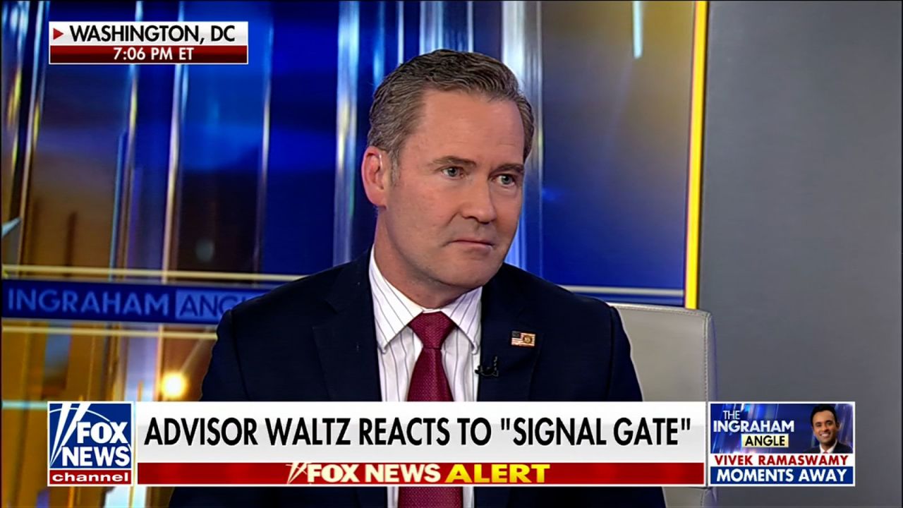 National security adviser Mike Waltz takes part in an inteview with Fox News on Tuesday.