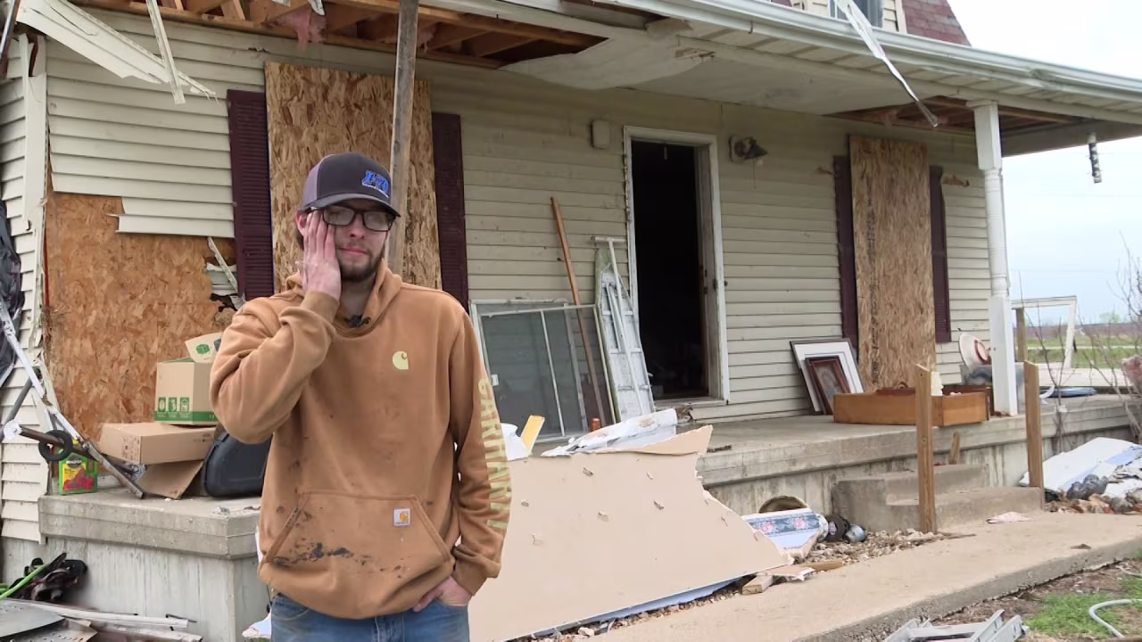 Jonathon Gerke speaks with CNN affiliate KOMU from outside his childhood home in Pilot Grove, Missouri, on Thursday.