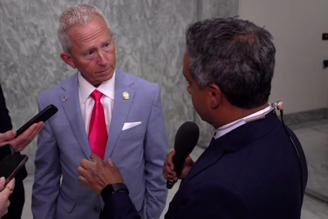 Rep. Jeff Van Drew speaks to members of the media on Wednesday.