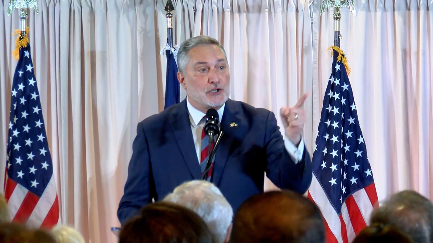John Reid speaks during a political rally in Henrico, Virginia on April 30, 2025