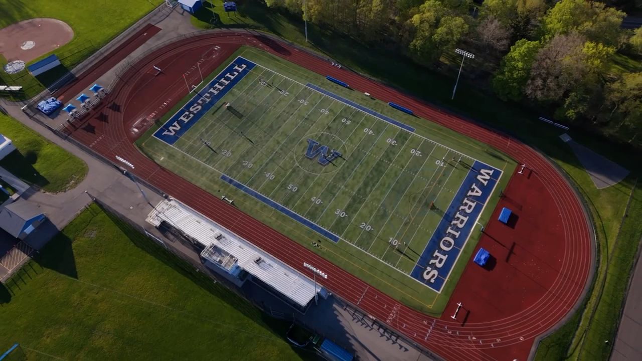 The track and field at Westfield High School is seen in Syracuse, New York, on April 30, 2025.