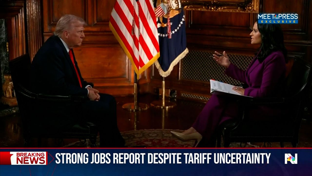 President Donald Trump takes part in an interview with NBC News on Friday.