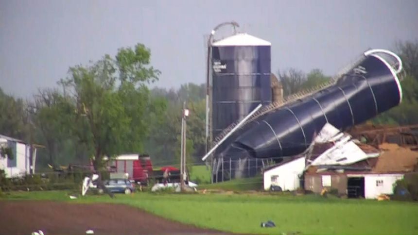 This screengrab taken from a video shows storm damage in Juneau, Wisconsin, on Thursday.