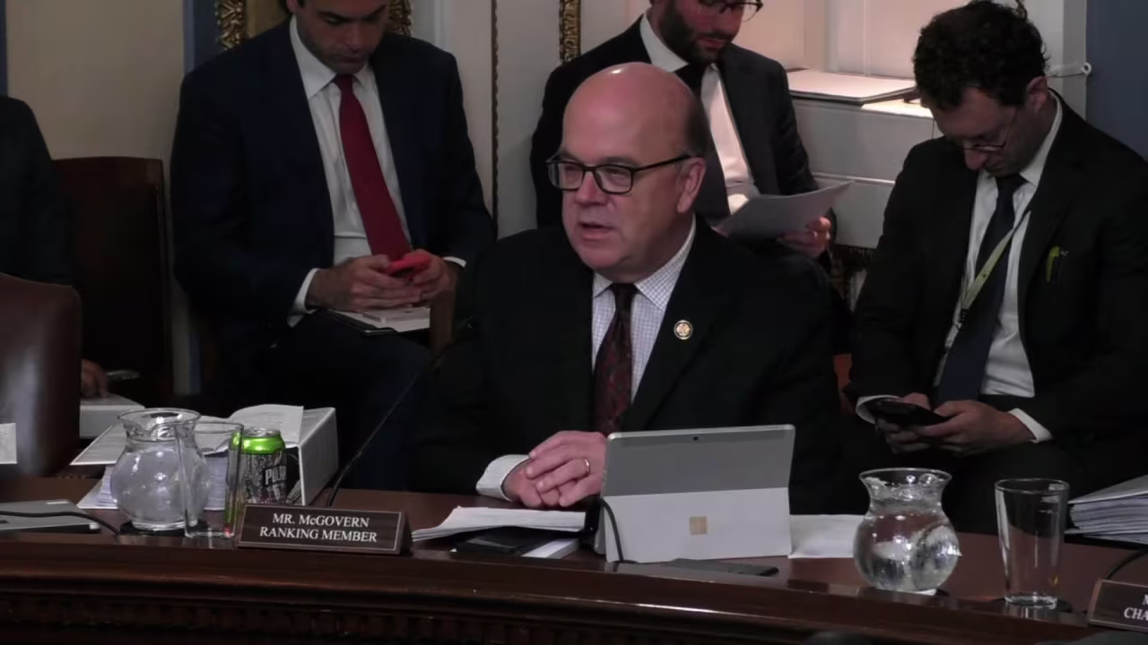 Rep. Jim McGovern speaks during a House Rules Committee meeting in the early hours of Wednesday morning.