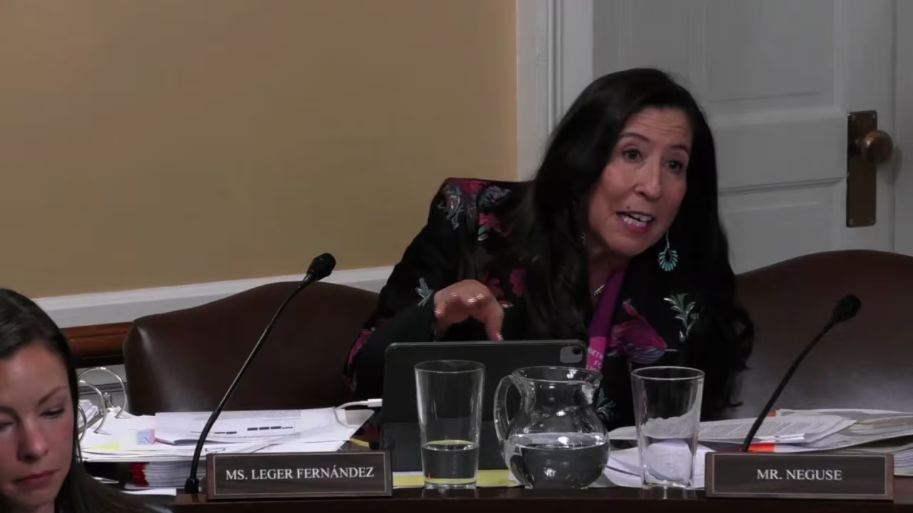 Rep. Teresa Leger Fernandez speaks during a House Rules Committee meeting, early on Wednesday.