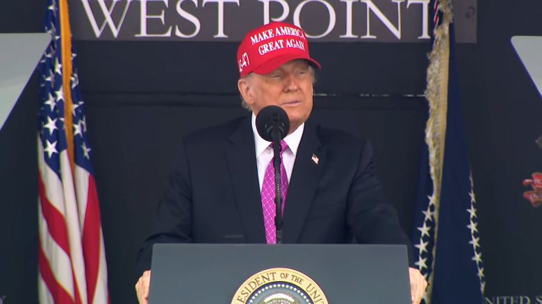 President Donald Trump address service academy graduates at West Point in New York on Saturday.