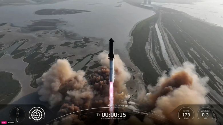 The SpaceX Starship lifts off on Tuesday.