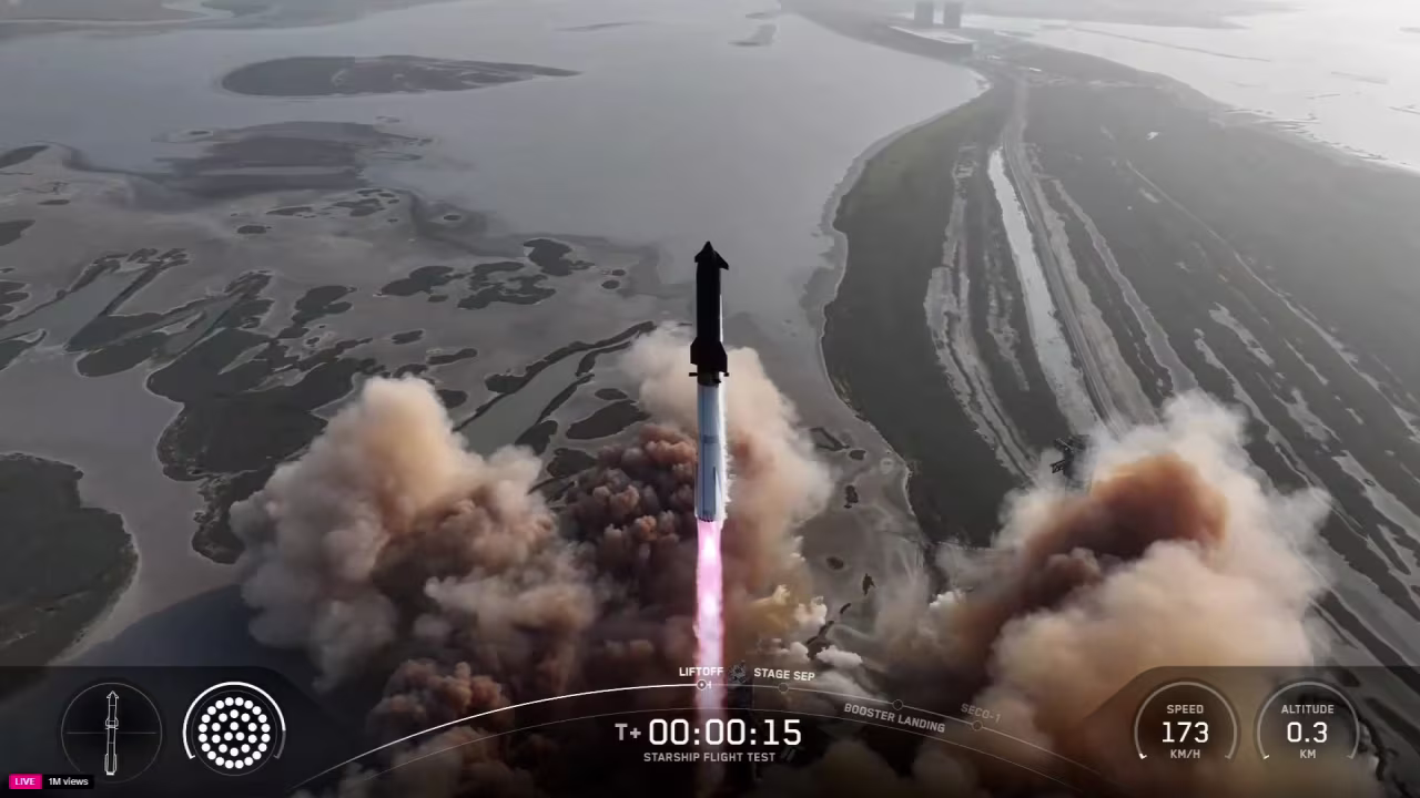 The SpaceX Starship lifts off on Tuesday.