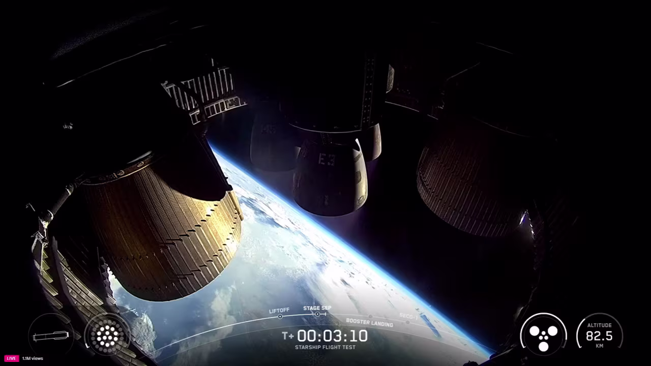 A view of Starship's engines after launch on Tuesday.