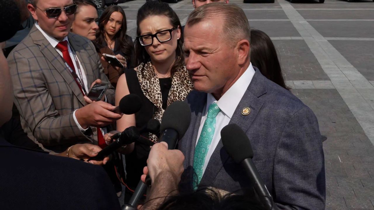 Rep. Troy Nehls talks with members of the media on Thursday.