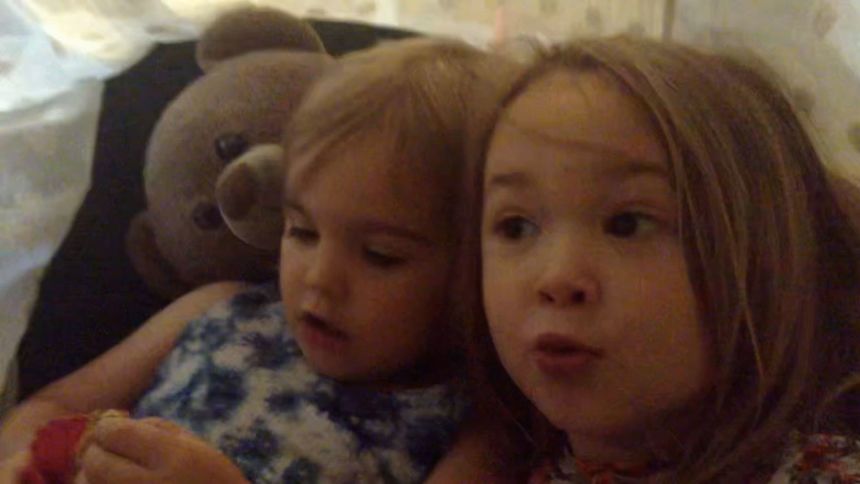 This screengrab taken from a video shows two of Travis and Whitney Decker’s daughters, Olivia, left, and Evelyn.
